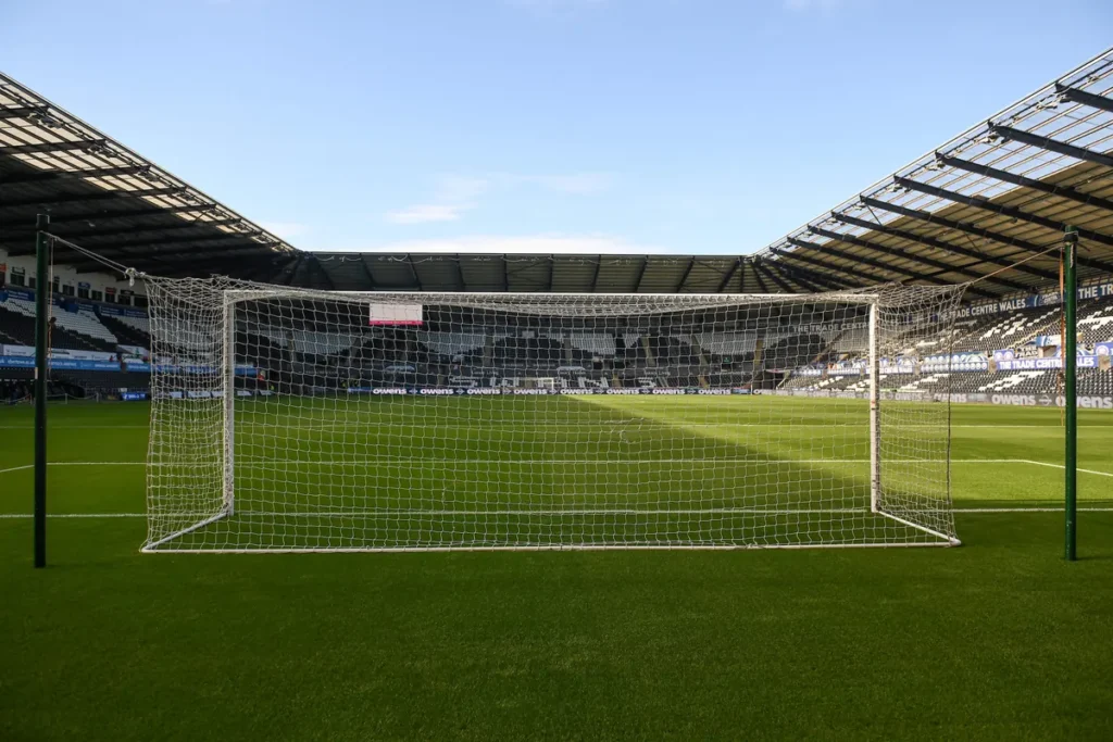 Empty goal and stands at Swansea.com Stadium